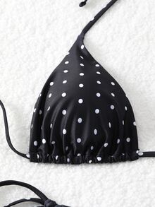 Swim Mod Setelan Bikini Dua Potong Motif Polkadot Acak untuk Wanita, Model Ikat Samping; Pakaian Renang Pantai Seksi untuk Kencan dan Liburan, Musim Panas/Gugur - Hitam dan Putih - View 5