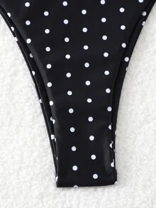 Swim Mod Setelan Bikini Dua Potong Motif Polkadot Acak untuk Wanita, Model Ikat Samping; Pakaian Renang Pantai Seksi untuk Kencan dan Liburan, Musim Panas/Gugur - Hitam dan Putih - View 6