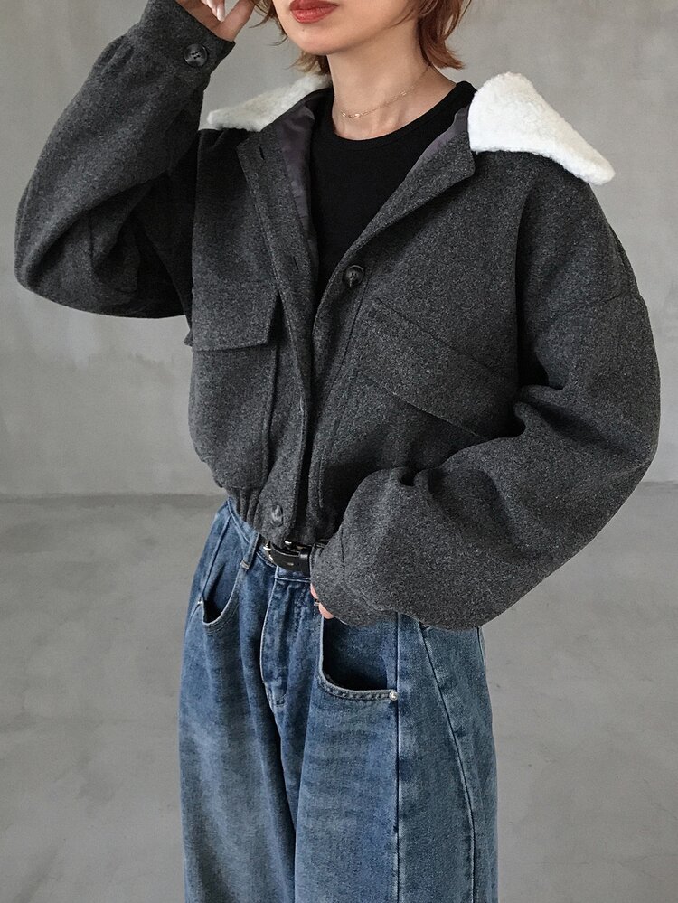 FRIFUL Women's Colorblock Fashion Versatile Daily Wear Wool Jacket Fall - Grey - View 8