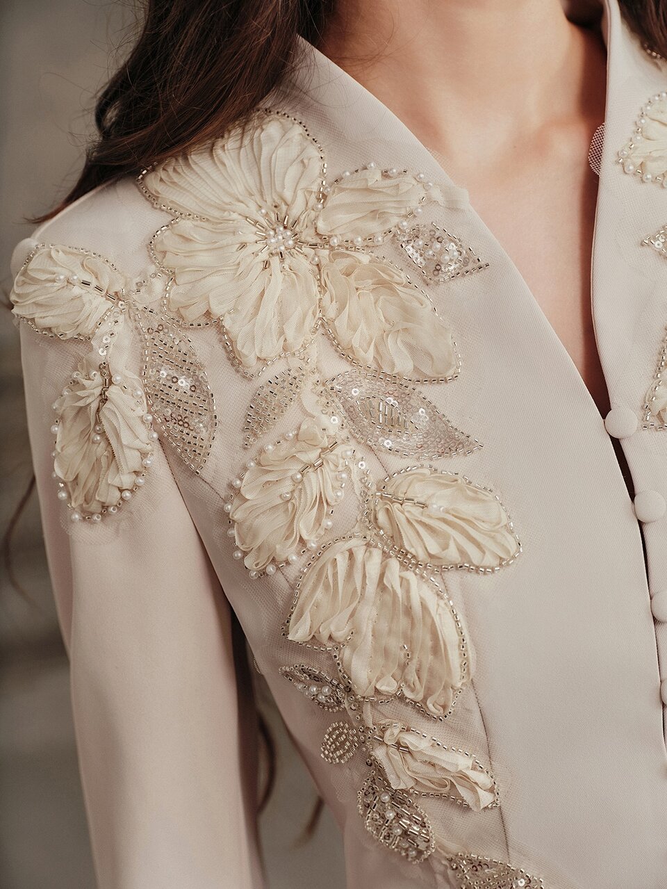 Elegant Fashion Heavy Beaded & Pearl Embellished Blazer Long Sleeve Jacket With Casual Straight Leg Suit Pants 2 Pieces Set
