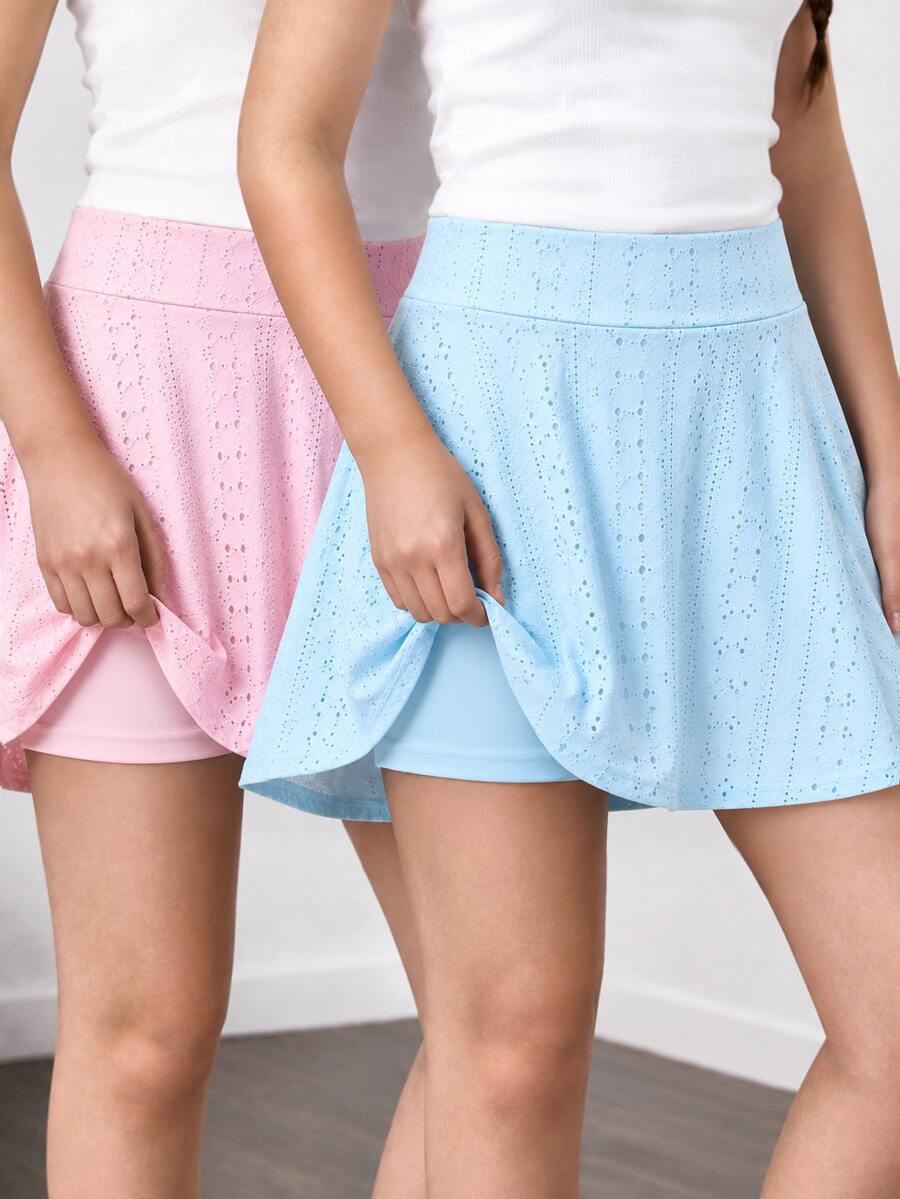 SHEIN Sparklyn 青少年女孩秋季服飾 鏤空刺繡休閒百搭喇叭針織內搭褲裙 開學季秋季穿搭