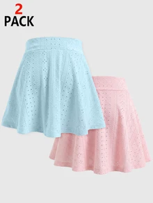 SHEIN Sparklyn 青少年女孩秋季服飾 鏤空刺繡休閒百搭喇叭針織內搭褲裙 開學季秋季穿搭 - 彩色 - 查看 3