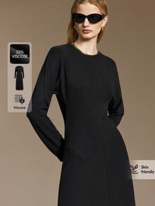 Ontre Gaun Panjang Leher Bulat Polos - Hitam - View 4