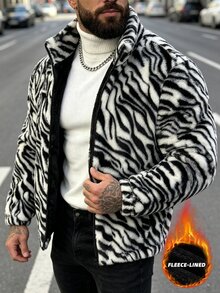 Manfinity Homme 男士全印花拉鍊休閒百搭冬季加厚棉外套 - 彩色 - 查看 3