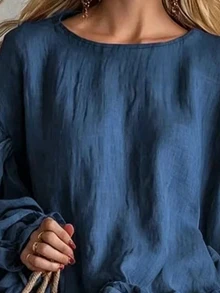 Trelyra Setelan Wanita Elegan Boho Tropis Biru Muda Bertekstur Chiffon Longgar Gaya Korea Santai Manis Keren, Lengan Mengembang dan Ruffle Dua Potong Musim Gugur - Navy Blue - View 3