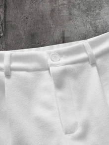 AXEPEAK Set Kasual Pria Kemeja Lengan Panjang Kancing Ganda Warna Polos - Putih - View 5