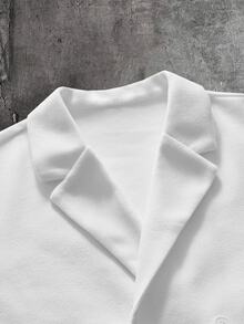 AXEPEAK Set Kasual Pria Kemeja Lengan Panjang Kancing Ganda Warna Polos - Putih - View 8