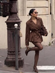 Silquee Women's Solid Color Casual Versatile Daily Wear Long Sleeve Jacket - Brown - View 3