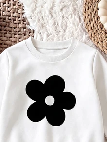 Young Girls 2Pcs Fall Floral Striped Long Sleeve Crew Neck Sweatshirt & Leggings Set, Back To School Casual Outfit - Multicolor - View 7