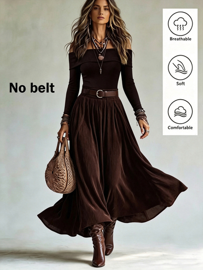 SHEIN طقم نسائي موضة للتنقل في الخريف/الشتاء من قطعتين، ملابس علوية بياقة مربعة وتنورة، باللون البني، مناسب للخروج والملابس المكتبية للنساء
