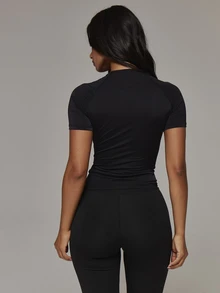 Musera Sport Sport Logo Front Short Sleeve Fitted Crewneck Active Tshirt Sport Essentials Gym Workout Basics Autumn Fall Winter - Black - View 5