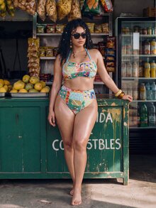 Swim Mod 2026 New Boho Style Fabric 3 Pieces Plus Size Women's Swimwear Set For Vacation, Beach And Seaside Casual Wear - Multicolor - View 3