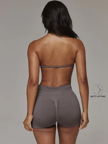 Musera Sport Ruched Front Halterneck Sports Bra With High Rise Seamless Logo Back Scrunch Bum Mini Shorts Sold As Set Sport Essentials Basics Autumn Fall Winter - Grey - View 5