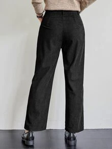 DAZY High Waist Plain Black Solid Color Loose Straight Leg Wide Leg Casual Commute Women's Long Pants Fall Business Work School - Black - View 2