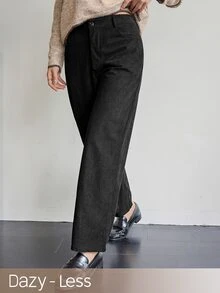 DAZY High Waist Plain Black Solid Color Loose Straight Leg Wide Leg Casual Commute Women's Long Pants Fall Business Work School - Black - View 1