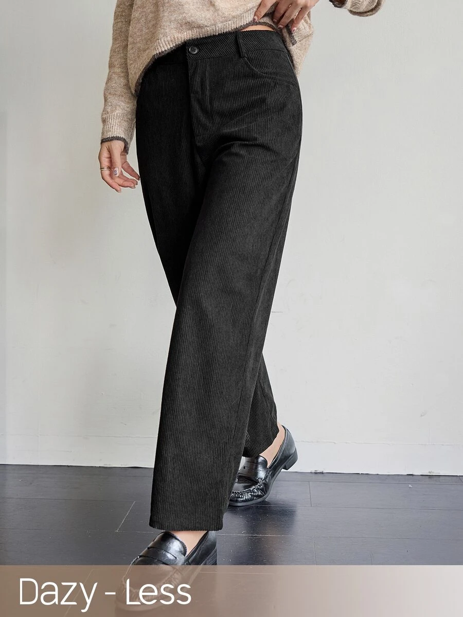 DAZY High Waist Plain Black Solid Color Loose Straight Leg Wide Leg Casual Commute Women's Long Pants Fall Business Work School - Black - View 1
