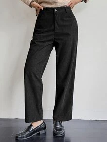 DAZY High Waist Plain Black Solid Color Loose Straight Leg Wide Leg Casual Commute Women's Long Pants Fall Business Work School - Black - View 3