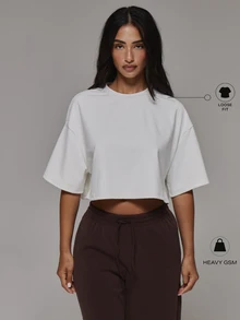 Musera Sport تي شيرت رياضي قصير بياقة طاقم، أساسيات رياضية، ملابس أساسية للجيم والتمرين، خريف وشتاء - أبيض - مشاهدة 1
