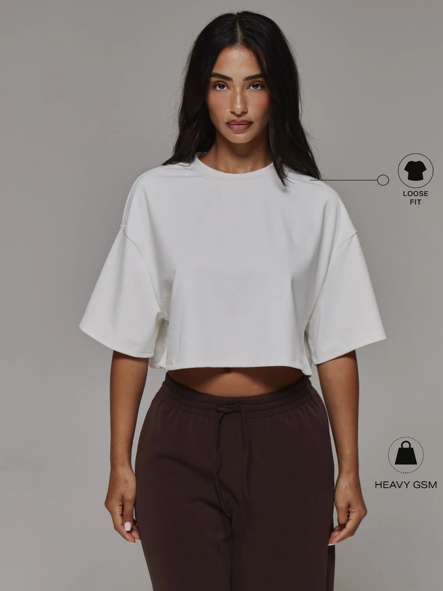Musera Sport تي شيرت رياضي قصير بياقة طاقم، أساسيات رياضية، ملابس أساسية للجيم والتمرين، خريف وشتاء - أبيض - مشاهدة 1