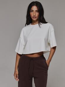 Musera Sport تي شيرت رياضي قصير بياقة طاقم، أساسيات رياضية، ملابس أساسية للجيم والتمرين، خريف وشتاء - أبيض - مشاهدة 2