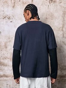 Skyrend Men's Printed 2 In 1 Long Sleeve T-Shirt Grunge - Blue - View 2