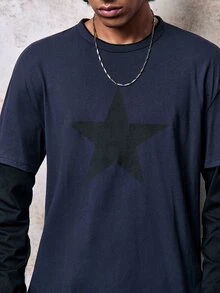 Skyrend Men's Printed 2 In 1 Long Sleeve T-Shirt Grunge - Blue - View 6