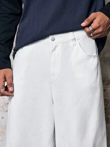 Skyrend Celana Jeans Denim Pria Kasual Serbaguna dengan Potongan Lebar, Dilengkapi Saku dan Kancing untuk Pemakaian Sehari-hari di Musim Gugur/Musim Dingin Gaya Grunge - Putih - View 7