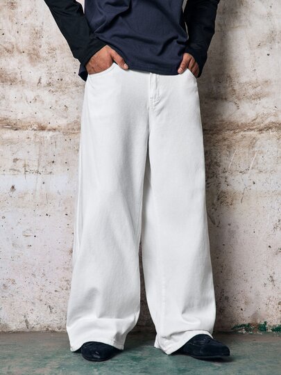 Skyrend Men's Casual Versatile Wide Leg Denim Jeans With Pockets And Buttons For Daily Wear Fall/Autumn/Winter Grunge