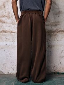 Skyrend Men's Casual Loose Sweatpants Spring/Autumn Standard Size Brown Elastic Waist Plain With Line & Pleated Design, Pocket, Sports, Streetwear Grunge - Brown - View 2