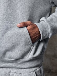 Skyrend 男士淺灰色街頭風秋季度假返校「Freedom」刺繡連帽衛衣與運動長褲套裝，拉鍊下擺運動服套裝，Grunge風格 - 淺灰色 - 查看 9
