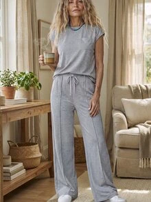 Holdful Holdful Soft, Matching Top And Wide-Leg Pants In A Versatile Grey Hue For Everyday Ease. - Multicolor - View 4