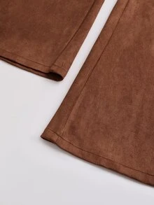 LUMIGAL Women's Vintage Rusty Brown Suede Flared Tassel Slim Fit Long Pants - Rust Brown - View 6