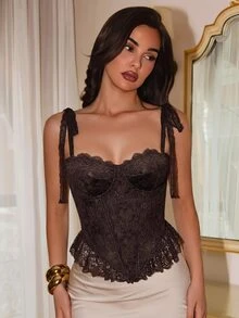Nuvra Women's Lace Ruffle Hem Fashion Sexy Camisole - Brown - View 3