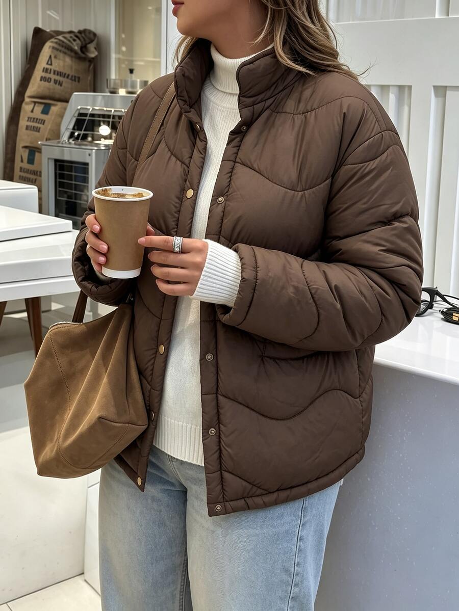 Easura Jaket Musim Dingin Kasual Lembut Longgar Terbaru 2026 untuk Sehari-hari di Rumah, Pakaian Jalanan untuk Minum Teh Sore - Mocha Brown - View 1