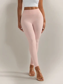 Nuvra Celana Yoga Wanita Tanpa Jahitan Pinggang Tinggi dengan Desain Garis, Legging Kebugaran Belahan Garis Kontrol Perut, Lapisan Dasar Olahraga Jahitan 3D - Berwarna merah muda - View 12