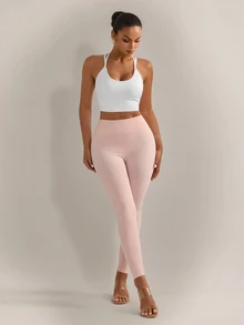 Nuvra Celana Yoga Wanita Tanpa Jahitan Pinggang Tinggi dengan Desain Garis, Legging Kebugaran Belahan Garis Kontrol Perut, Lapisan Dasar Olahraga Jahitan 3D - Berwarna merah muda - View 11