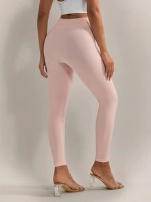 Nuvra Celana Yoga Wanita Tanpa Jahitan Pinggang Tinggi dengan Desain Garis, Legging Kebugaran Belahan Garis Kontrol Perut, Lapisan Dasar Olahraga Jahitan 3D - Berwarna merah muda - View 8