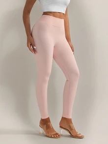 Nuvra Celana Yoga Wanita Tanpa Jahitan Pinggang Tinggi dengan Desain Garis, Legging Kebugaran Belahan Garis Kontrol Perut, Lapisan Dasar Olahraga Jahitan 3D - Berwarna merah muda - View 7