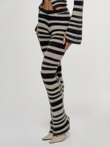 MUSERA Striped Fuzzy Knitted Low Rise Fitted Flare Coord Trouser  Sexy Evening Holiday Festival Unscripted - Multicolor - View 3
