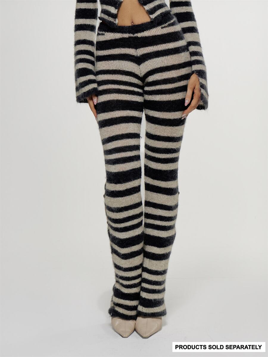 MUSERA Striped Fuzzy Knitted Low Rise Fitted Flare Coord Trouser  Sexy Evening Holiday Festival Unscripted - Multicolor - View 1