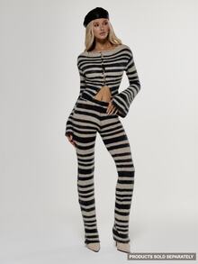 MUSERA Striped Fuzzy Knitted Low Rise Fitted Flare Coord Trouser  Sexy Evening Holiday Festival Unscripted - Multicolor - View 2