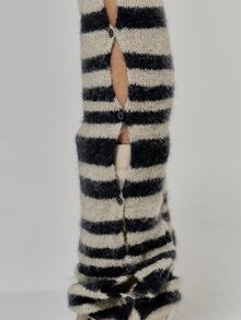 MUSERA Striped Fuzzy Knitted Low Rise Fitted Flare Coord Trouser  Sexy Evening Holiday Festival Unscripted - Multicolor - View 5