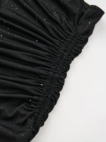 Balvessa Contrast Lace Drawstring Side Halter Neck Backless Ruched Glitter Bodycon Dress Halloween Party Club Black Summer Sexy - Black - View 6