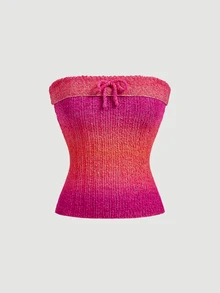 SHEIN MOD Women 1pc Pink Ombre Knit Strapless Bow Front Slim Crop Tube Top Sweet Cute Girl Elegant Y2K Going Out Fall Autumn Christmas Party Knitwear - Multicolor - View 9