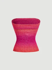 SHEIN MOD Women 1pc Pink Ombre Knit Strapless Bow Front Slim Crop Tube Top Sweet Cute Girl Elegant Y2K Going Out Fall Autumn Christmas Party Knitwear - Multicolor - View 10