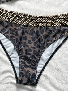 Swim Lushoire Set Tankini Seksi Motif Leopard Musim Gugur/Dingin untuk Wanita, Cocok untuk Liburan Pantai, Pesta, dan Halloween. - MultiWarna - View 6
