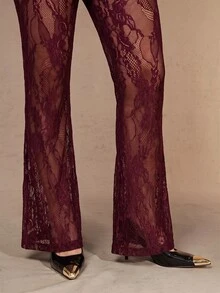 Silquee A Burgundy Velvet Blazer And Lace Trousers Set Offers A Stylish, Retro Street-Style Look For Autumn And Winter; Chic And Sophisticated, It Is Perfect - Burgundy - View 9
