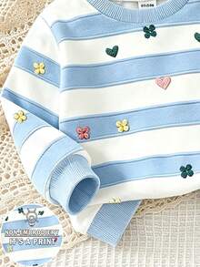 Young Girls 2 Pcs Fall Outfits Striped Heart Print Crew Neck Sweatshirt & Leggings Sweet Casual Autumn - Multicolor - View 7