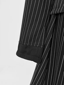 Sunspun Plus Size Women's Striped Double-Breasted Jacket And Skirt Elegant 2 Pieces Set Fall - Black and White - View 5