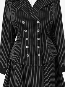 Sunspun Plus Size Women's Striped Double-Breasted Jacket And Skirt Elegant 2 Pieces Set Fall - Black and White - View 6
